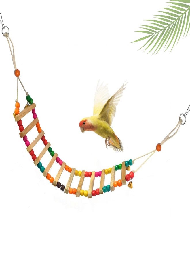 JAINSONS PET PRODUCTS منتجات جاينسونز للحيوانات الأليفة | لعبة جسر سلم خشبي ملون للطيور بطول 28 بوصة مع خرز وجرس | ملحق أرجوحة معلقة للببغاوات، والبادجي، وطيور الحب، والطيور الصغيرة - Image 1